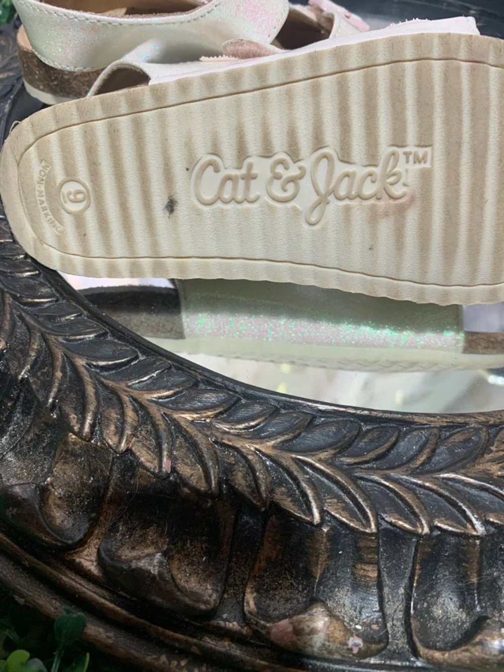 Cat & Jack Iridescent Pink Glitter Double-Buckle Sandals